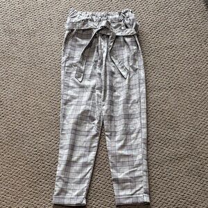SO Women's Black and White Plaid Paperbag Pants